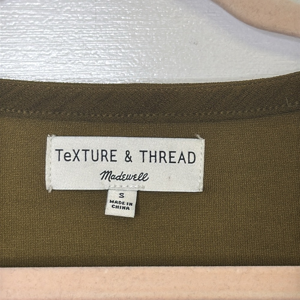 Madewell Army/Olive Green V-Neck Dress With Balloon Sleeves - Picture 2 of 7